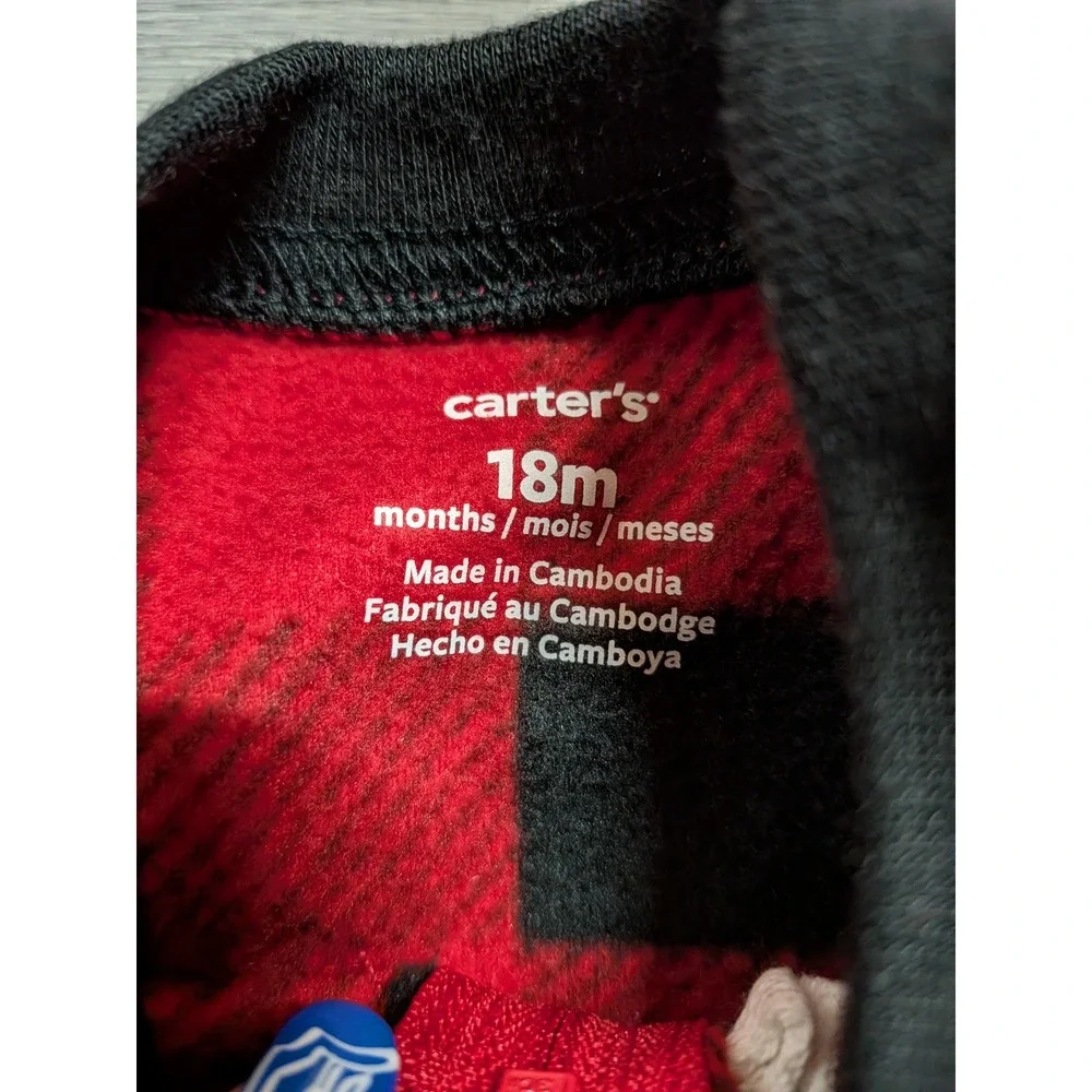 Carters 18M Red Black Buffalo Plaid Fleece Footed Pajamas Bear Feet Sleeper